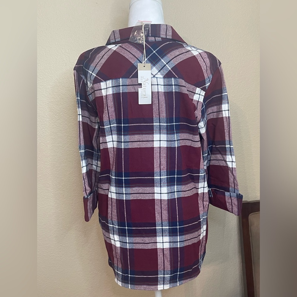 Bass Pro Shops Maroon, Navy and White Plaid Shirt - Picture 2 of 5